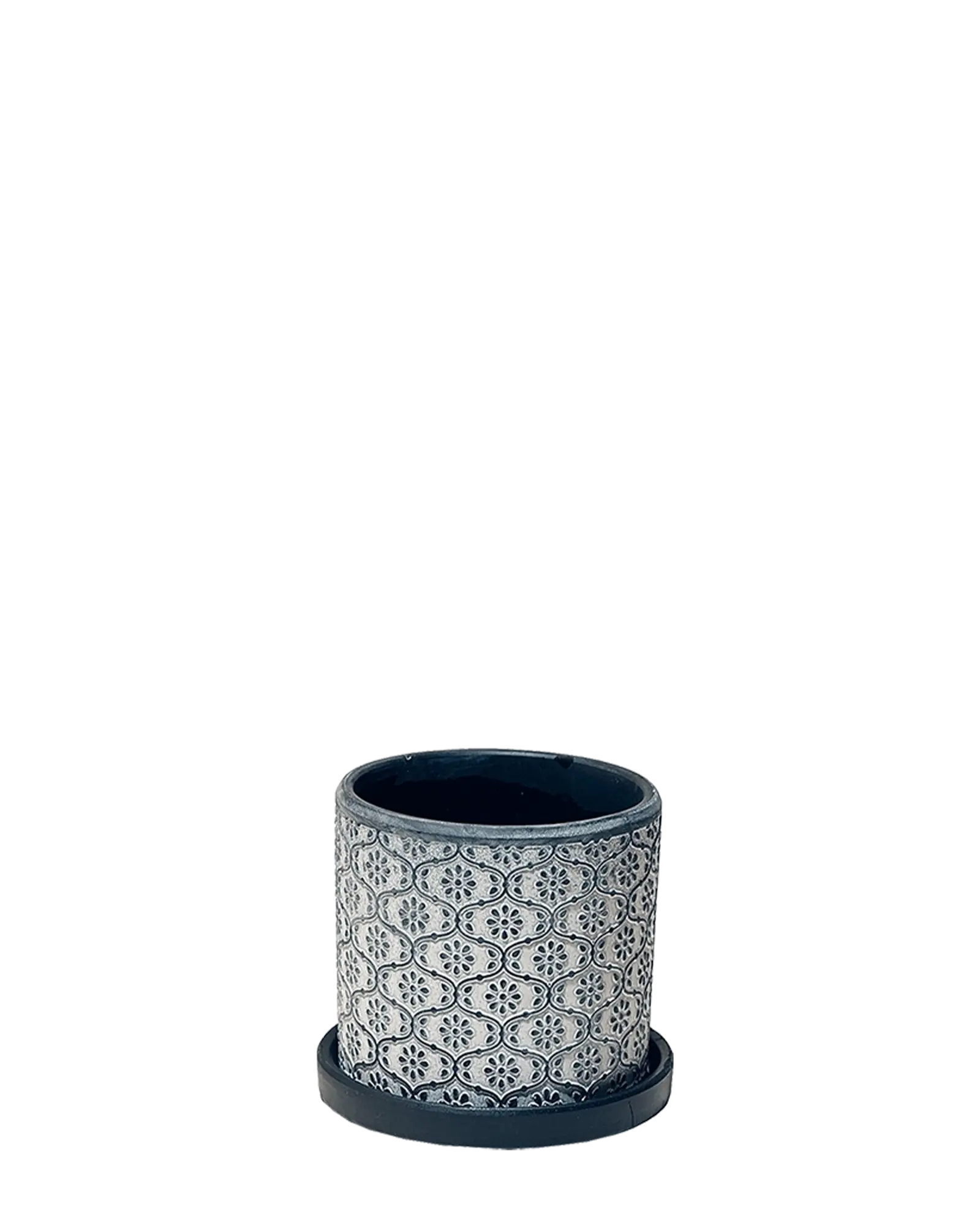Chive Balter small black flowers ceramic pot with drainage hole and detachable saucer.