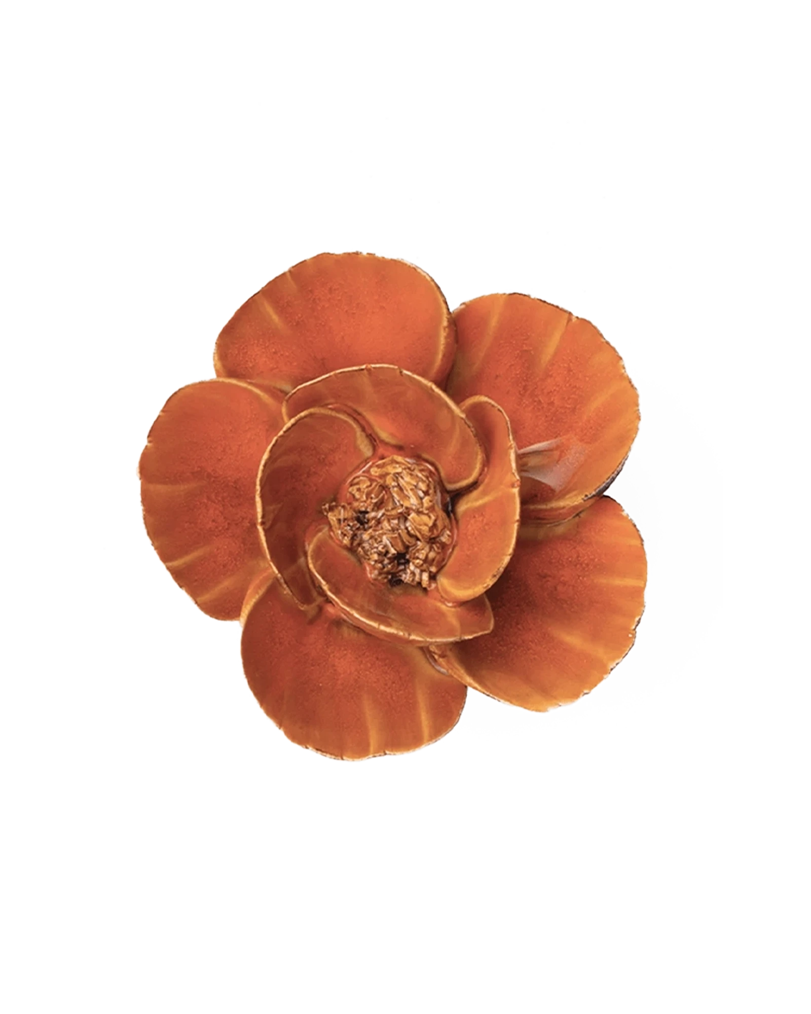 Chive August Birth Flower Poppy burnt orange glazed ceramic flower.