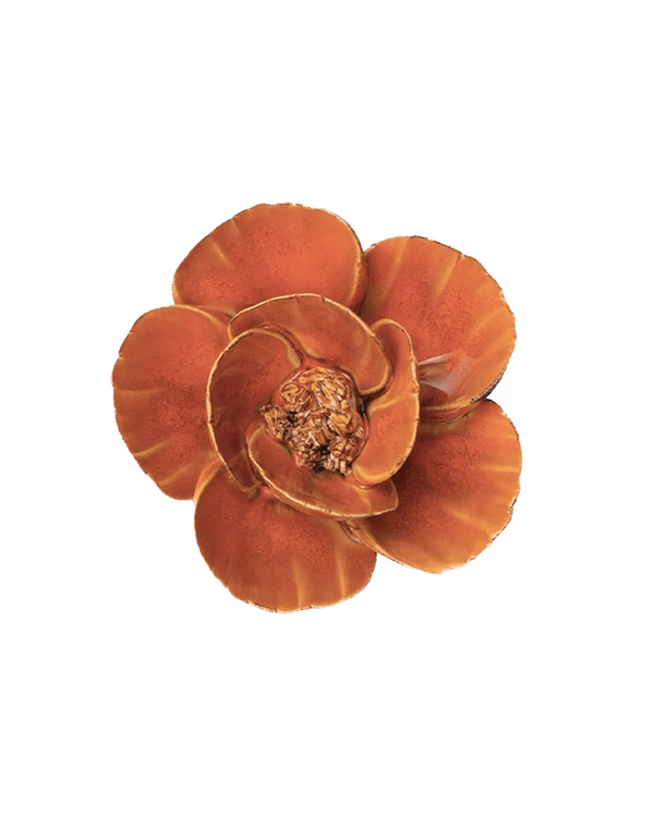 Chive August Birth Flower Poppy burnt orange glazed ceramic flower.