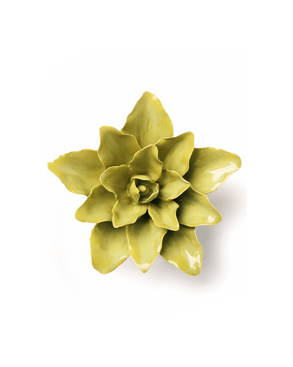 Chive July Birth Flower Water Lily chartreuse green glazed ceramic flower.