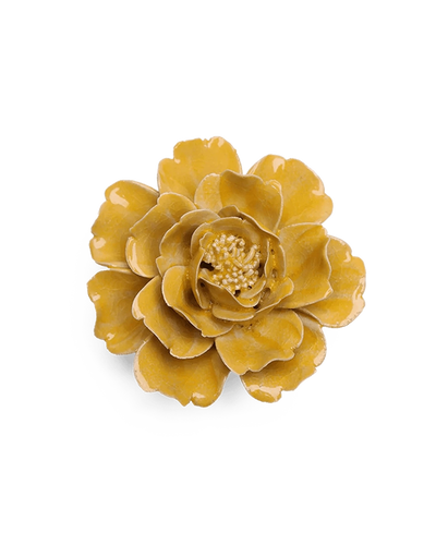 Chive June Birth Flower Rose burnt yellow glazed ceramic flower.