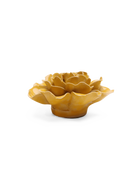 Chive June Birth Flower Rose burnt yellow ceramic flower side view showing petal depth and glossy glazed finish.
