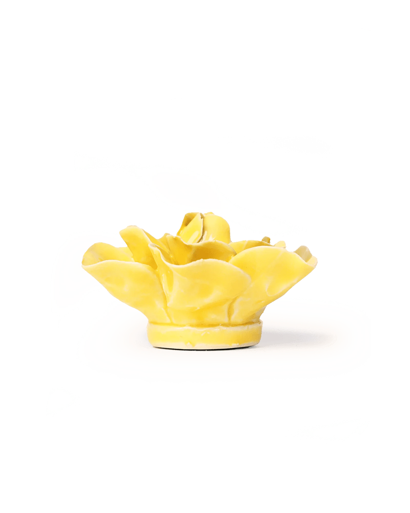 Chive March Birth Flower Daffodil yellow ceramic flower side view showing petal depth and glossy glazed finish.