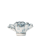 Chive May Birth Flower Hawthorn blue white ceramic flower side view showing petal depth and glossy glazed finish.