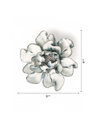 Chive May Birth Flower Hawthorn blue white ceramic flower size chart showing height and width dimensions.