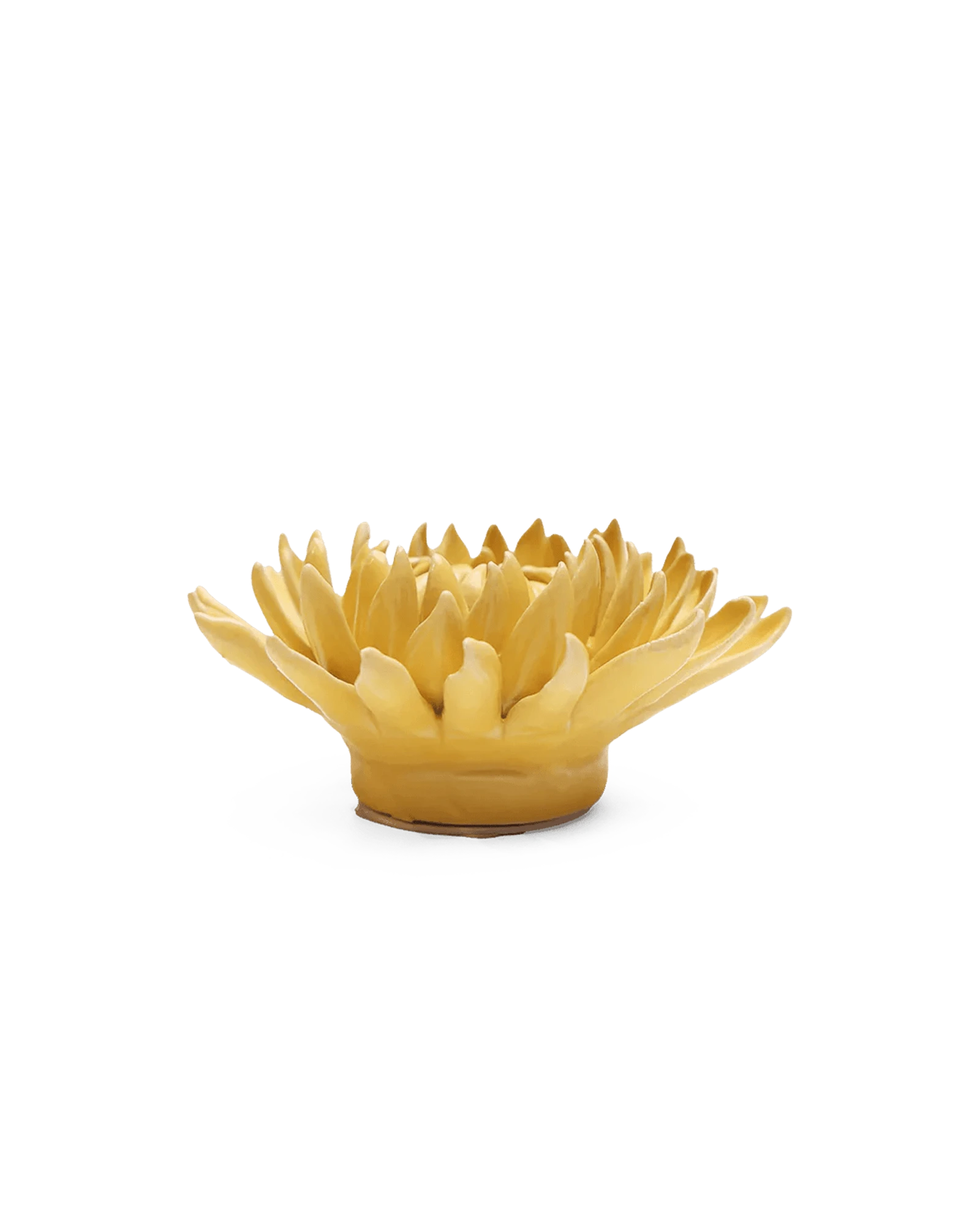 Chive November Birth Flower Chrysanthemum yellow ceramic flower side view showing petal depth and glossy finish.