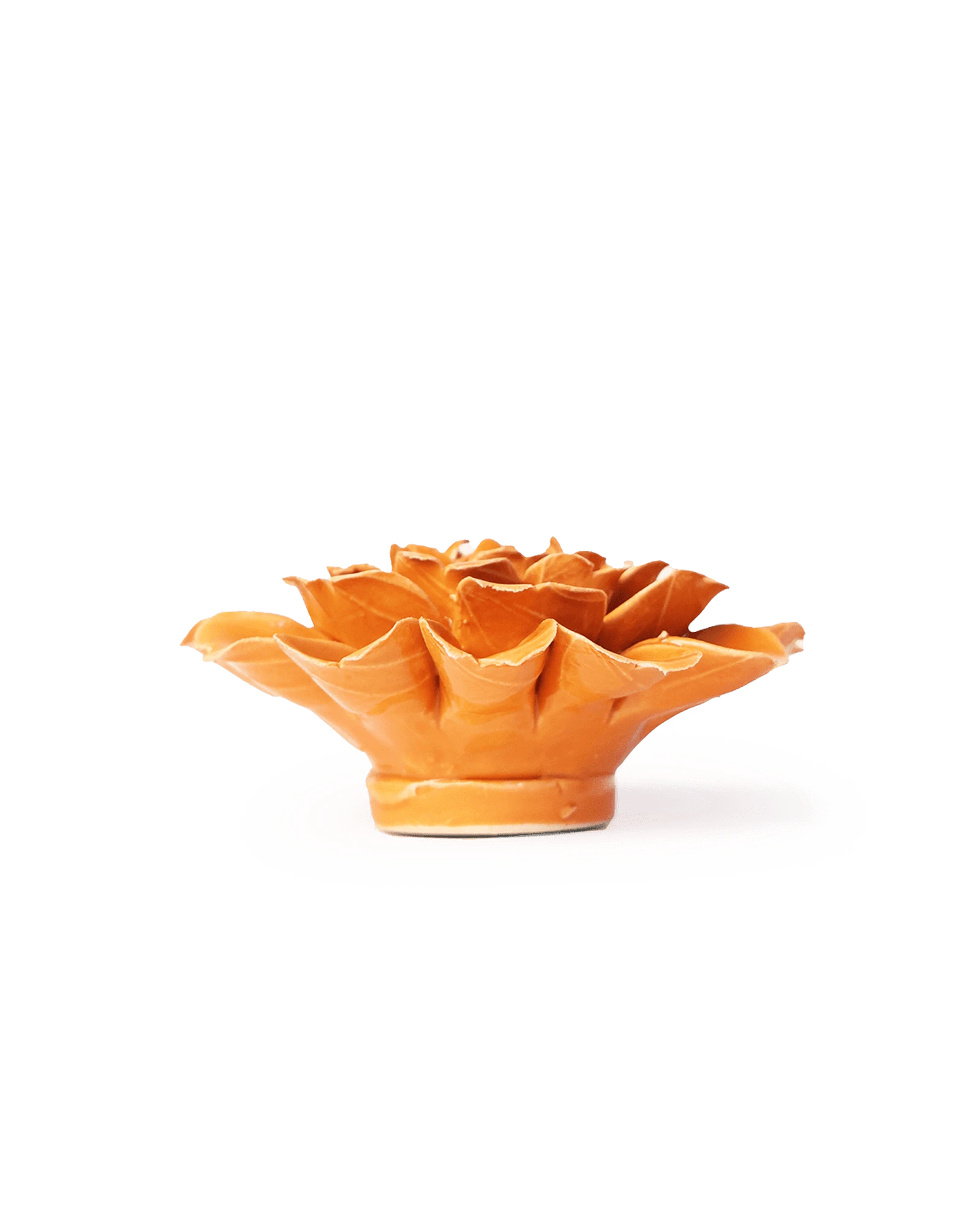 Chive October Birth Flower Marigold fiesta orange ceramic flower side view showing petal depth and glossy glazed finish.