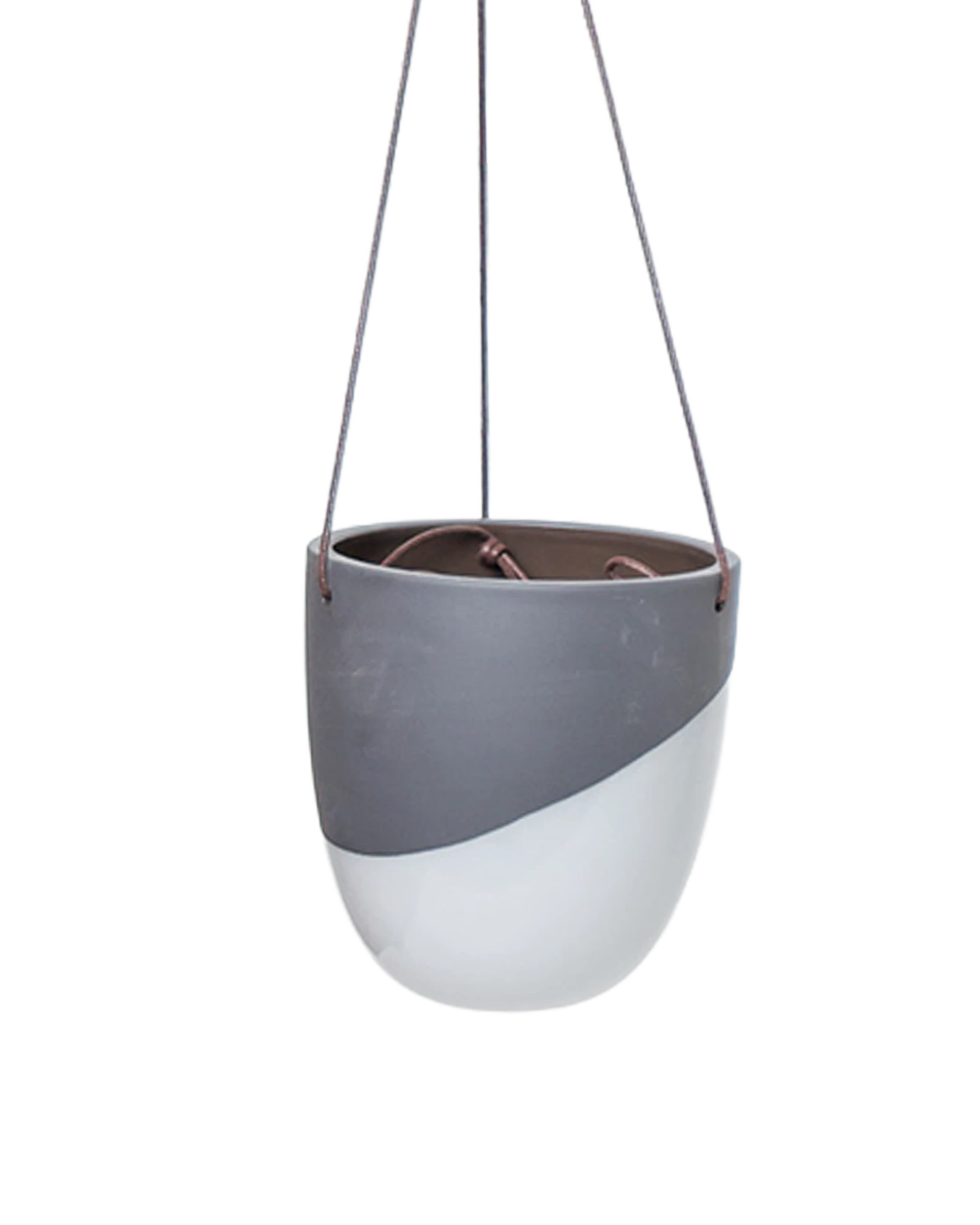Chive Bobbin black porcelain hanging planter pot with no drainage showing two toned color layer.