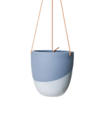 Chive Bobbin blue grey porcelain hanging planter pot with no drainage showing two toned color finish.