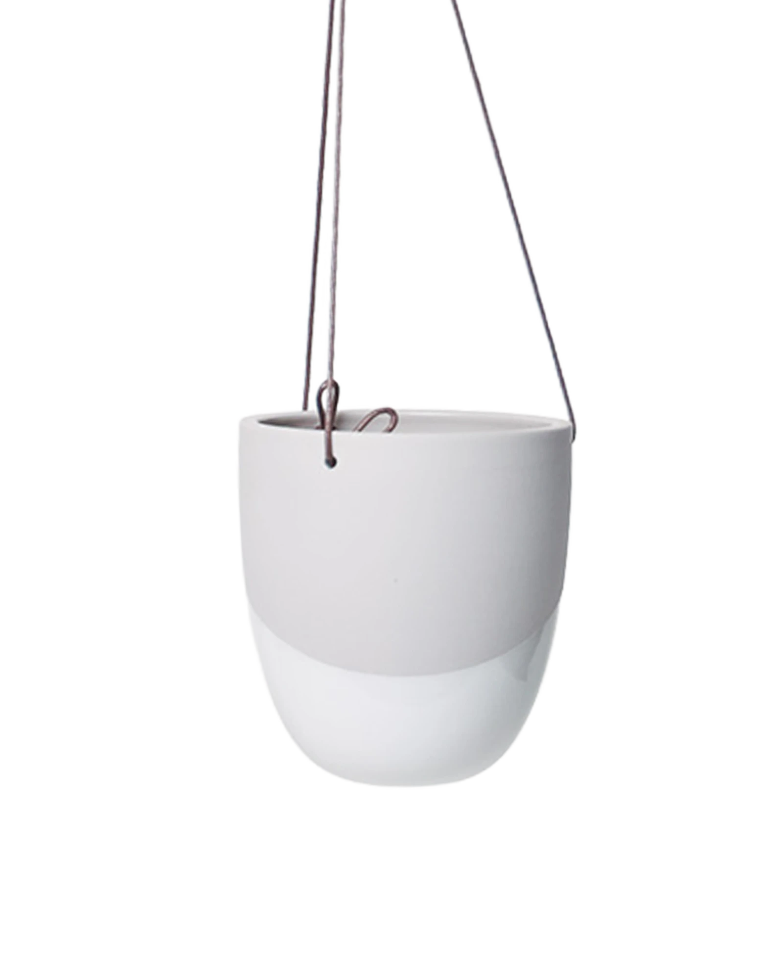 Chive Bobbin black porcelain hanging planter pot with no drainage showing two toned color finish.