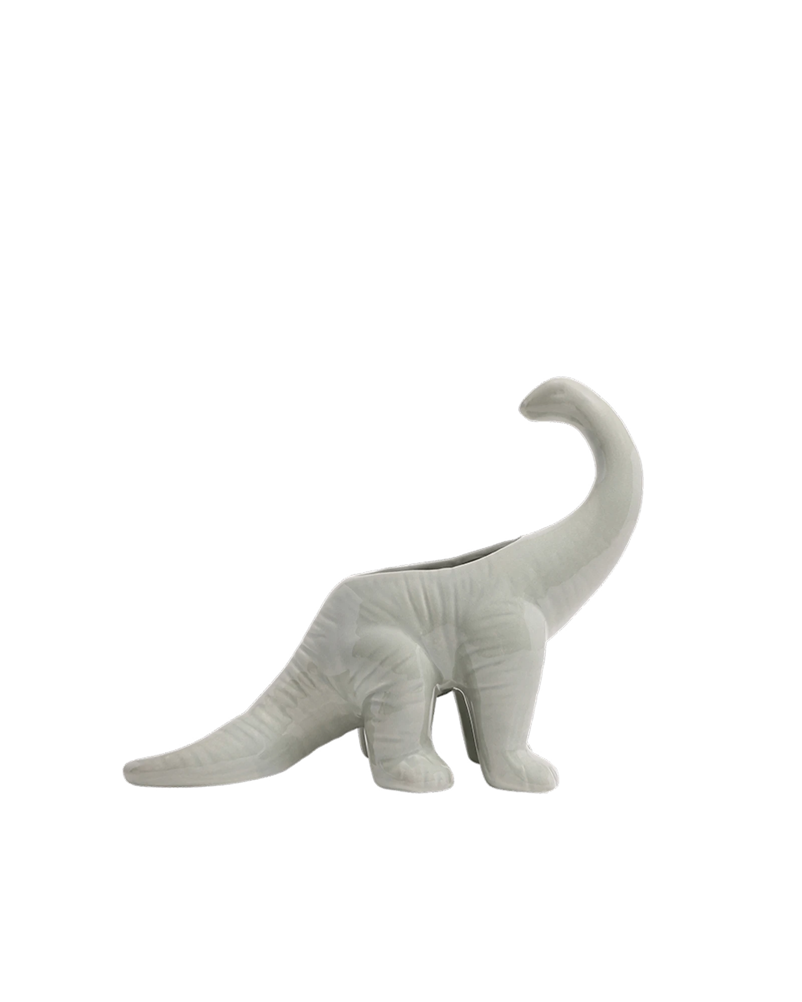 Chive Brontosaurus Almost Aqua color ceramic dinosaur shaped succulent planter with no drainage.