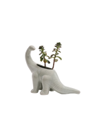 Chive Brontosaurus Almost Aqua color glazed ceramic dinosaur shaped planter styled with a plant.