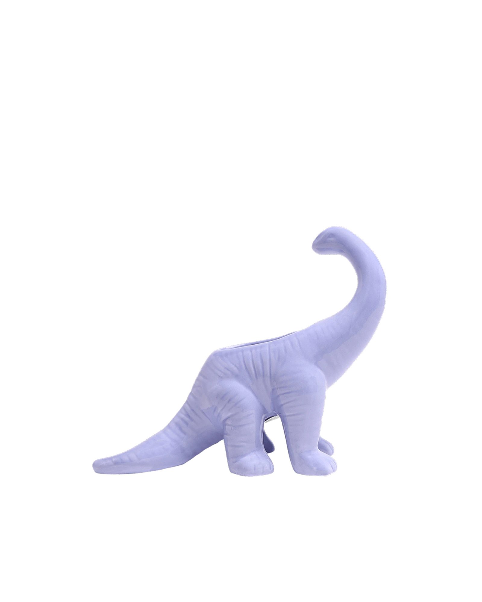 Chive Brontosaurus halogen blue color ceramic dinosaur shaped succulent planter with no drainage.