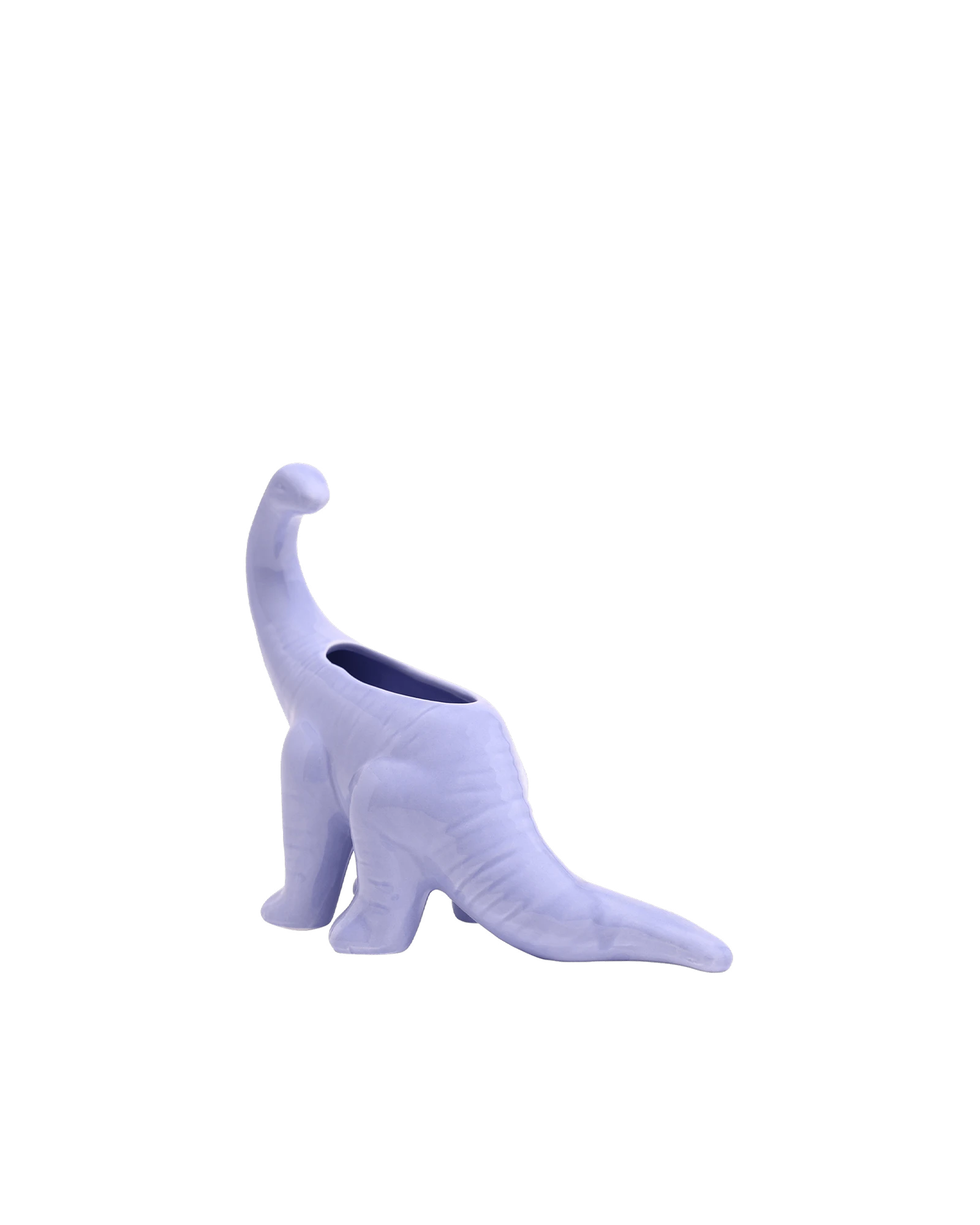Chive Brontosaurus halogen blue color ceramic dinosaur shaped succulent planter with no drainage.