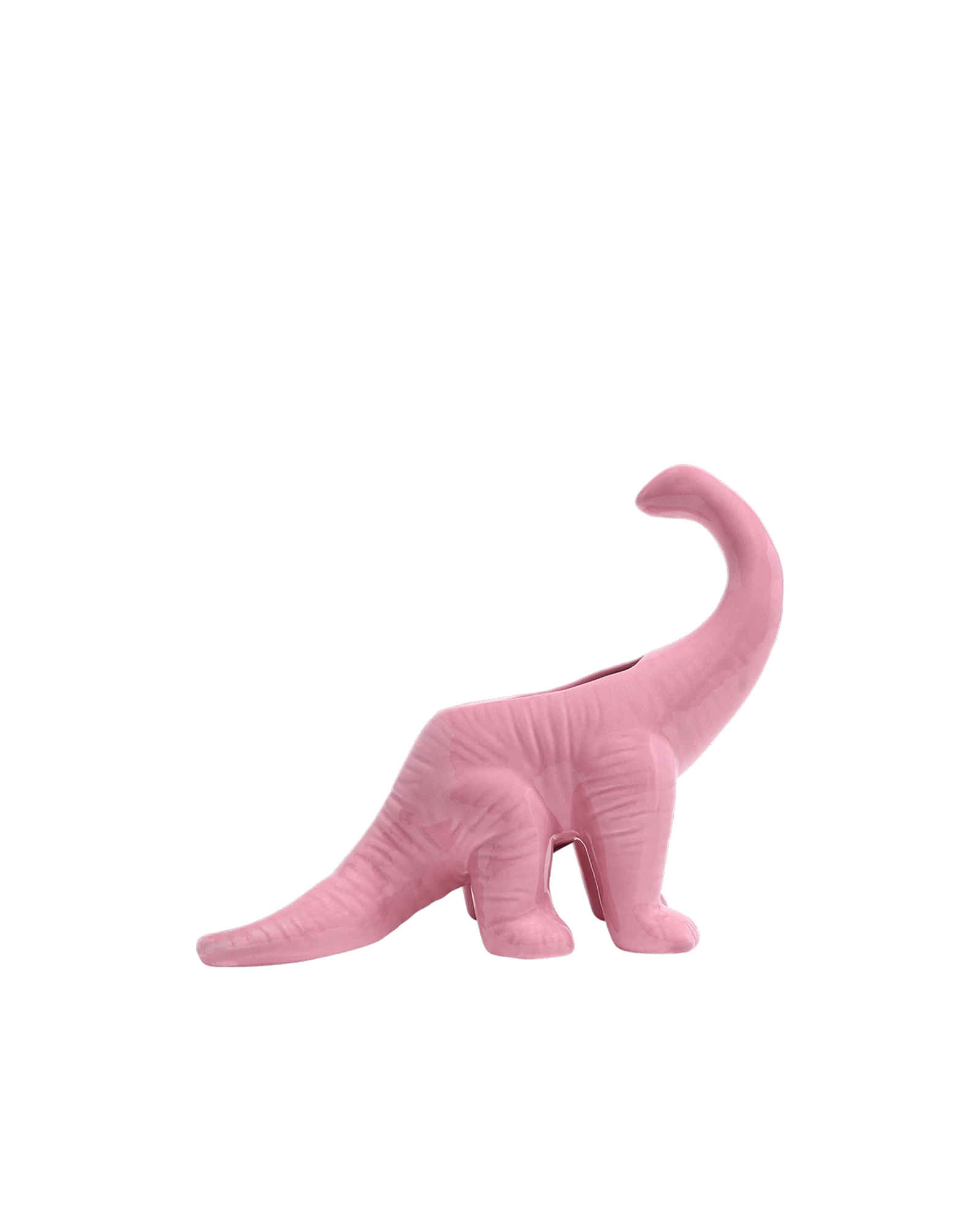 Chive Brontosaurus Nose Gay Pink color ceramic dinosaur shaped succulent planter with no drainage.