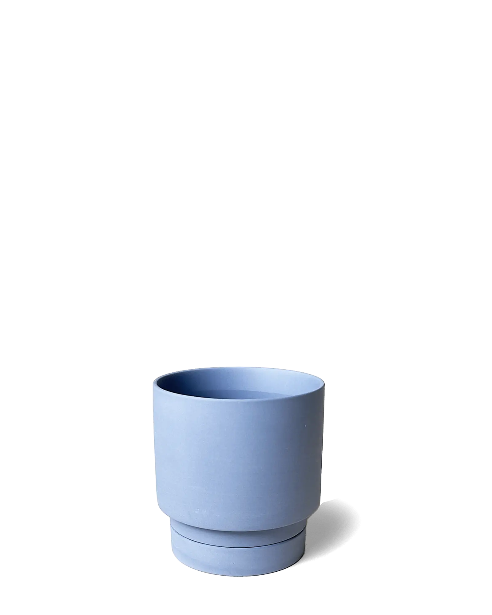 Chive Casey blue grey matte Porcelain medium planter with ridged saucer base.