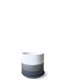 Chive Devo ceramic medium planter with ombre white to charcoal grey gradient finish and saucer.