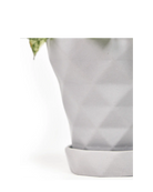 Close up of Chive Diamond small light grey porcelain plant pot with drainage hole and detachable saucer.