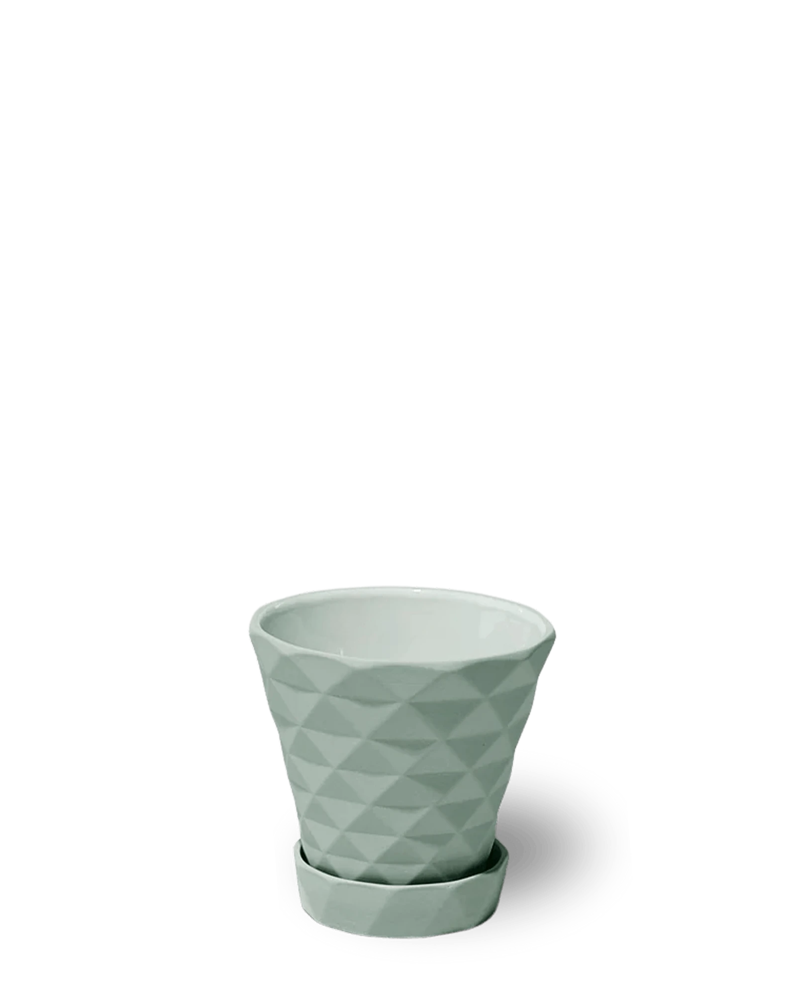Chive Diamond small peacock green porcelain plant pot with drainage hole and detachable saucer.