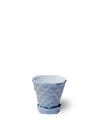 Chive Diamond sea blue geometric faceted ceramic small planter with saucer.