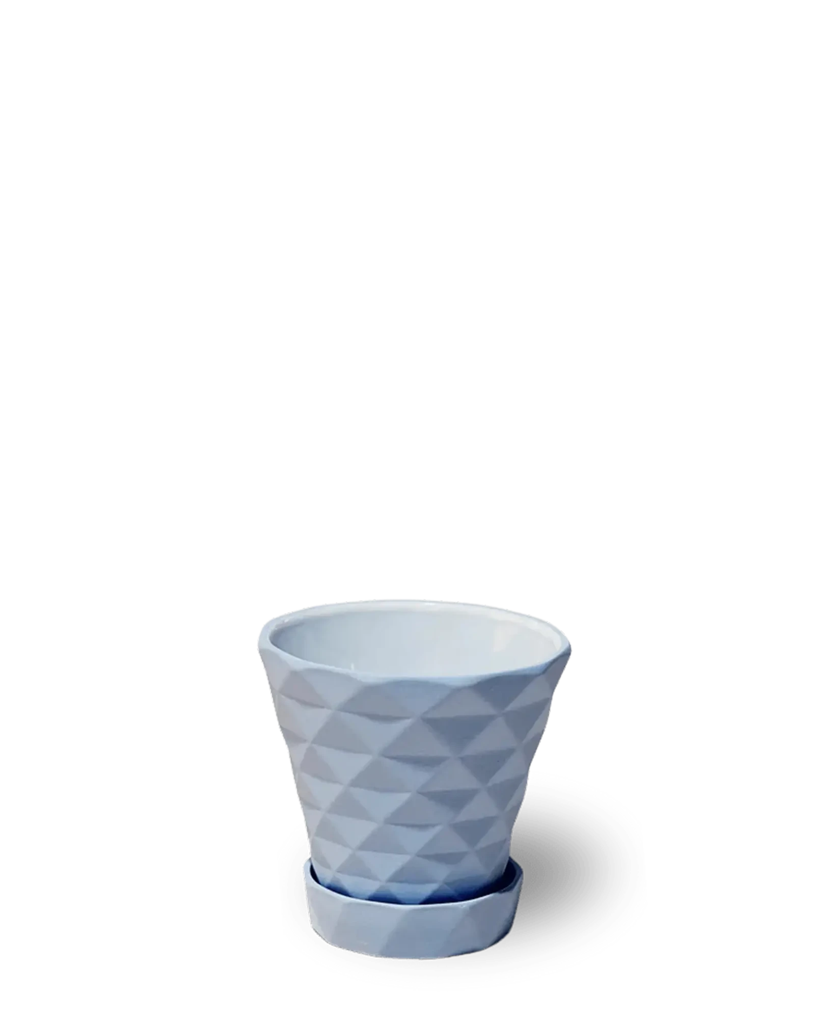 Chive Diamond small sea blue porcelain plant pot with drainage hole and detachable saucer.