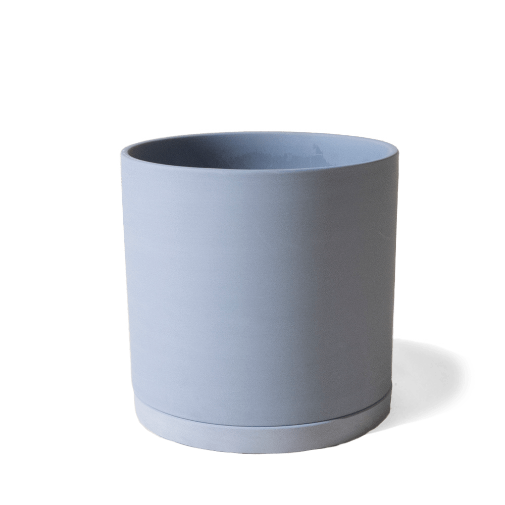 Chive Dojo large blue grey matte porcelain pot with drainage hole and detachable saucer.