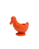 Chive Duck Orange color ceramic duck shaped succulent planter with no drainage.