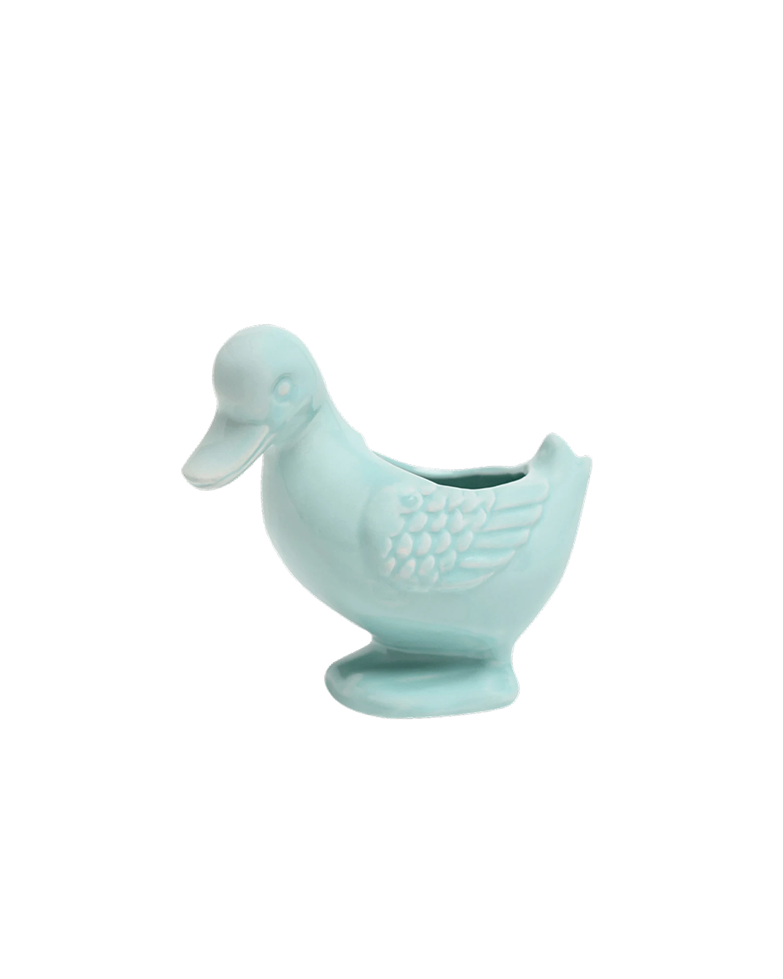 Chive Duck Seafoam color ceramic duck shaped succulent planter with no drainage.