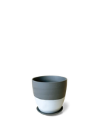 Chive Dyad small black porcelain plant pot with drainage hole and detachable saucer.