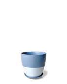 Chive Dyad small blue grey porcelain plant pot with drainage hole and detachable saucer.