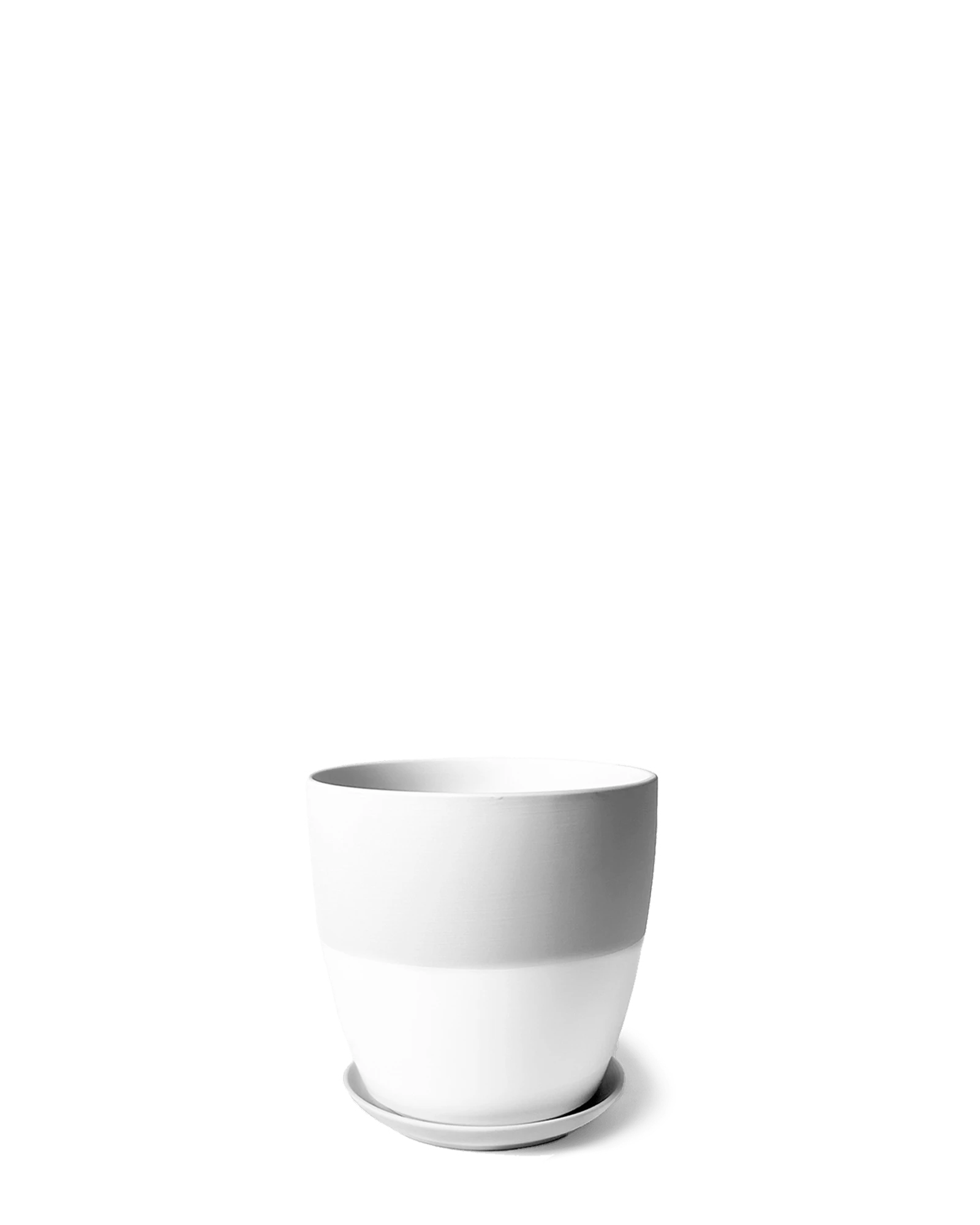 Chive Dyad small light grey porcelain plant pot with drainage hole and detachable saucer.