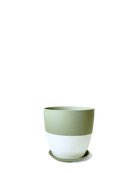 Chive Dyad large olive porcelain plant pot with drainage hole and detachable saucer.