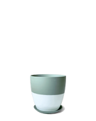 Chive Dyad small peacock green porcelain plant pot with drainage hole and detachable saucer.