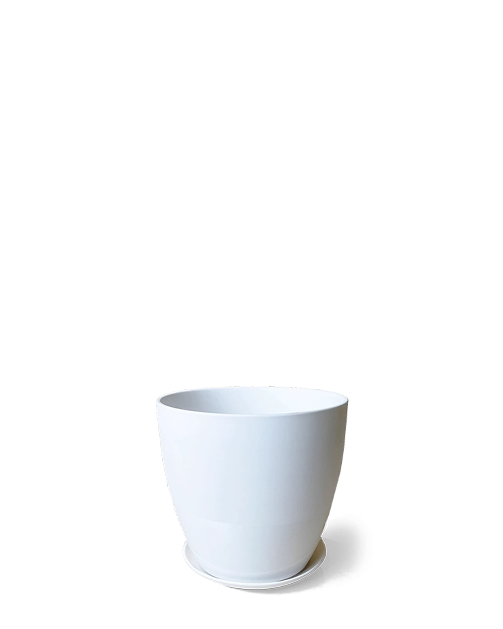 Chive Dyad large white porcelain plant pot with drainage hole and detachable saucer.