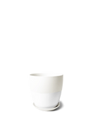 Chive Dyad small white porcelain plant pot with drainage hole and detachable saucer.