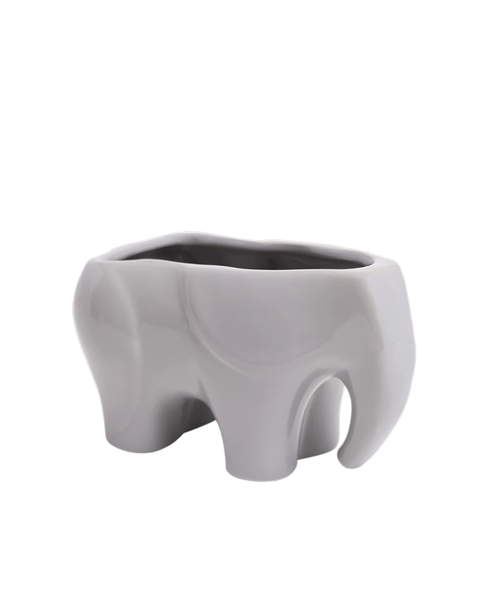 Chive Elephant Grey color ceramic elephant shaped succulent planter with no drainage.