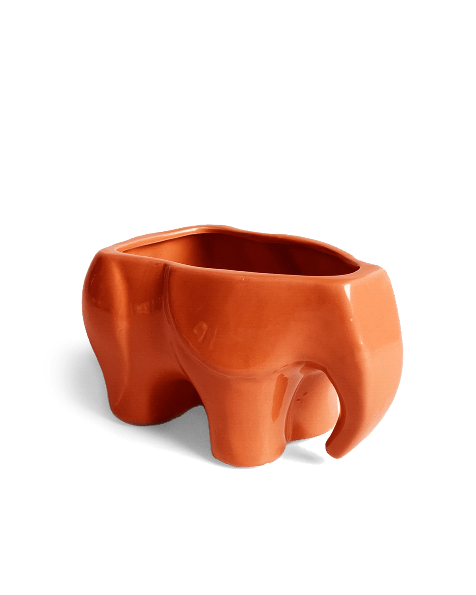Chive Elephant Orange color ceramic elephant shaped succulent planter with no drainage.