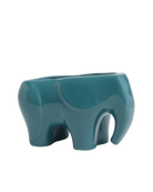 Chive Elephant Teal color ceramic elephant shaped succulent planter with no drainage.