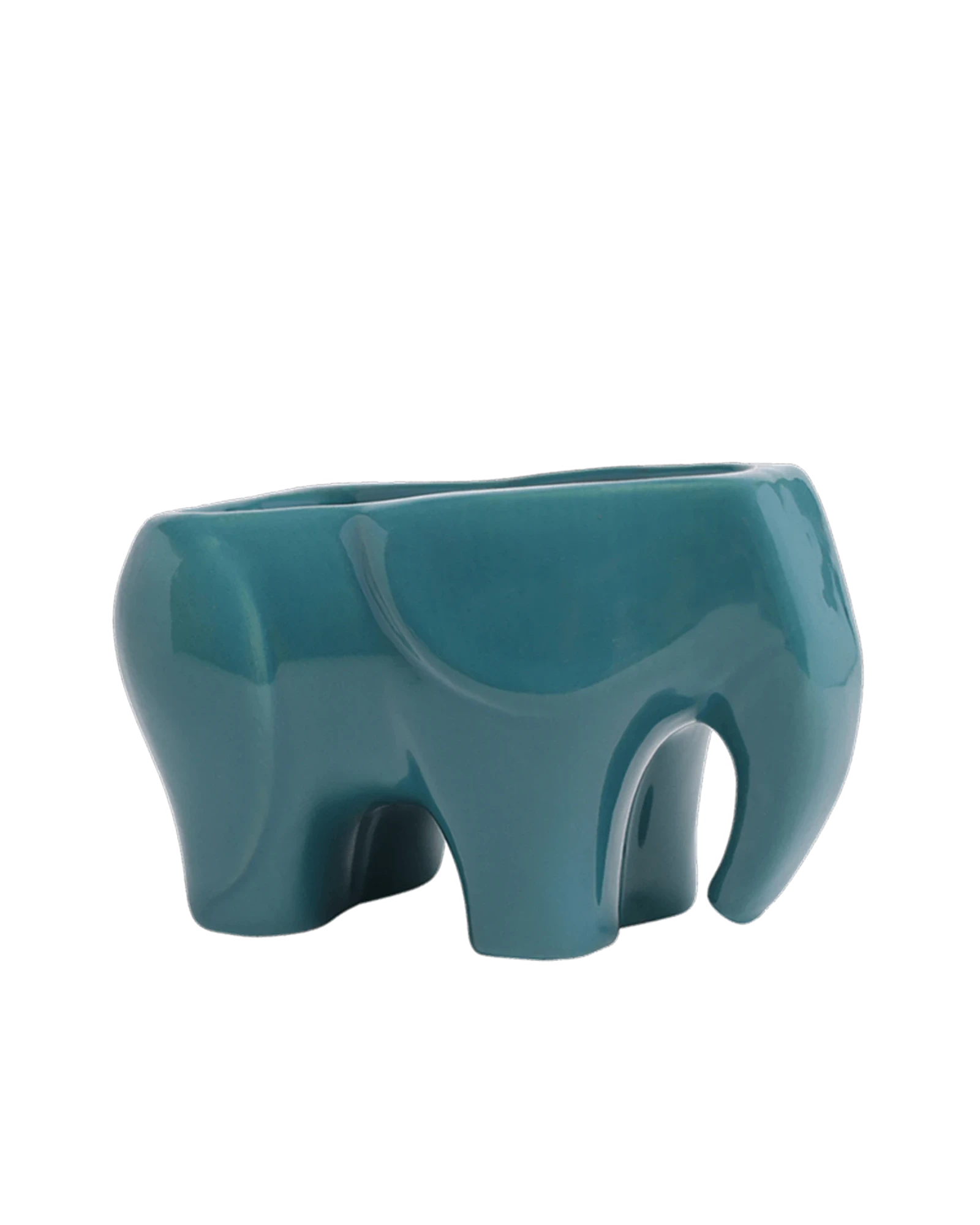 Chive Elephant Teal color ceramic elephant shaped succulent planter with no drainage.