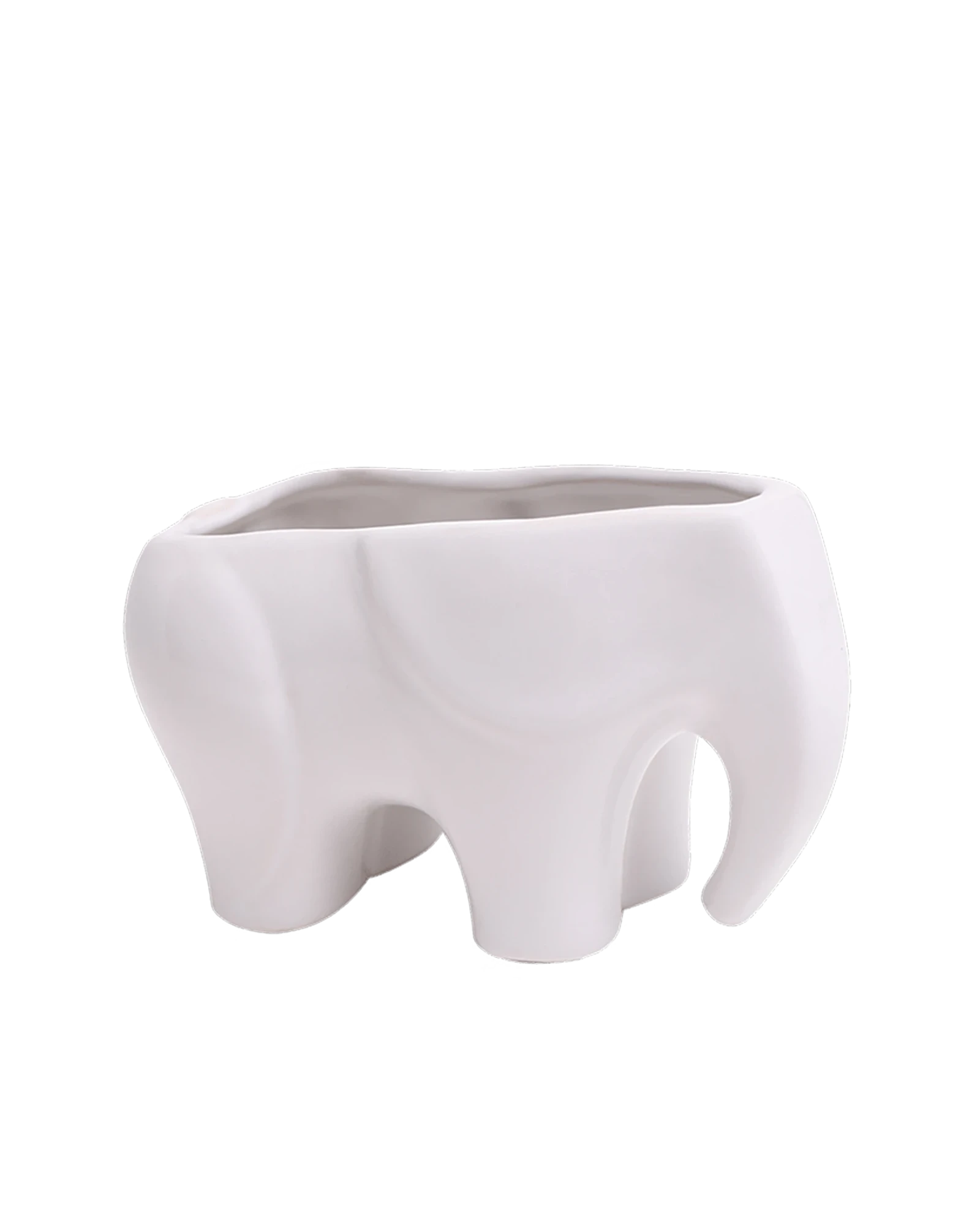 Chive Elephant White color ceramic elephant shaped succulent planter with no drainage.