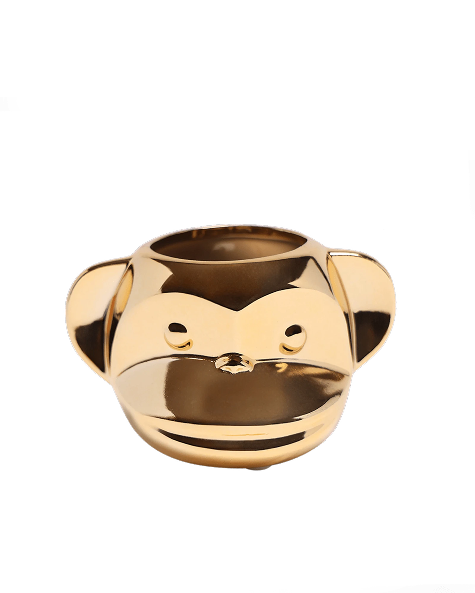 Chive Funky Monkey Gold color ceramic monkey shaped succulent planter with no drainage.