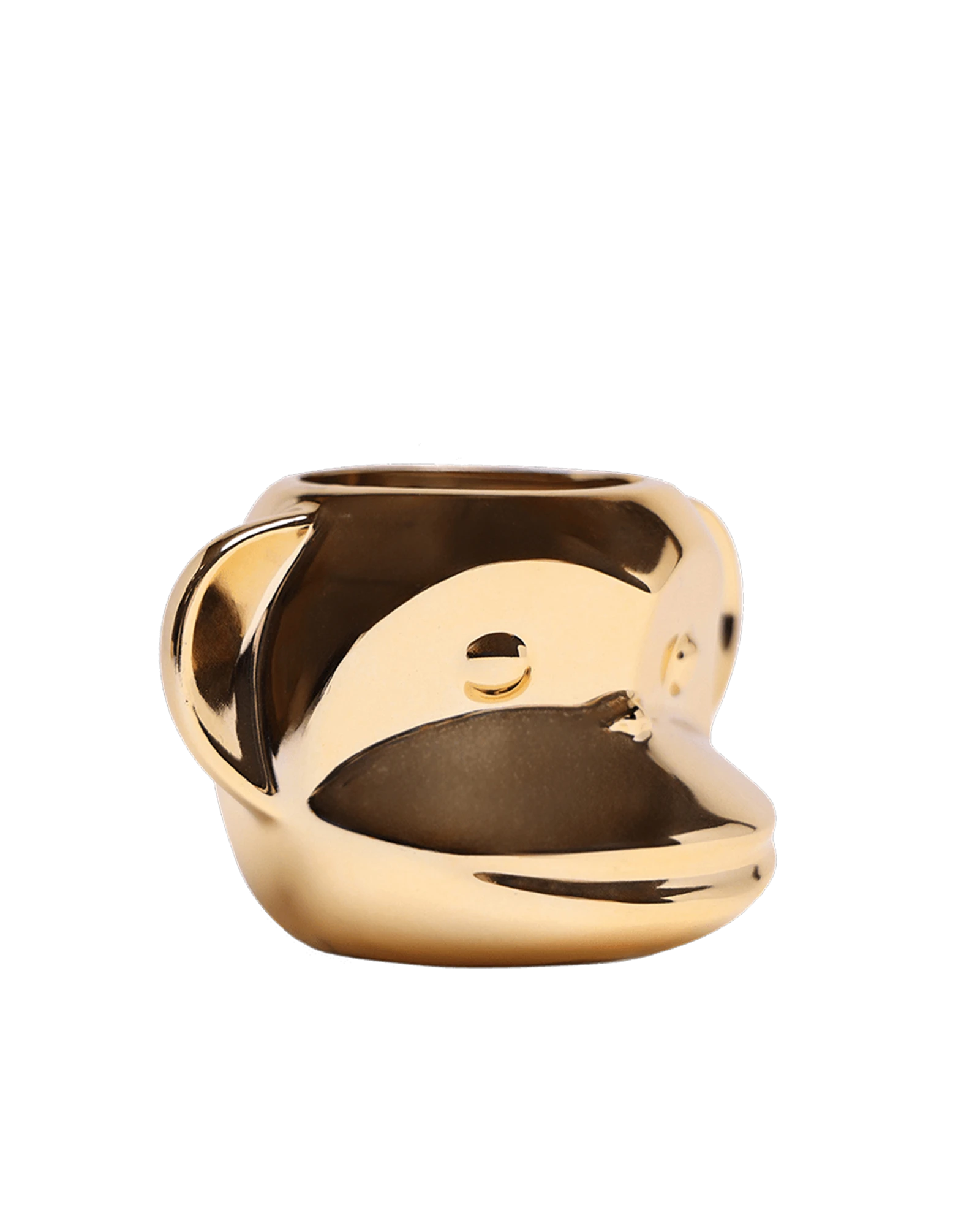 Chive Funky Monkey Gold color ceramic monkey shaped succulent planter showing reflective finish.