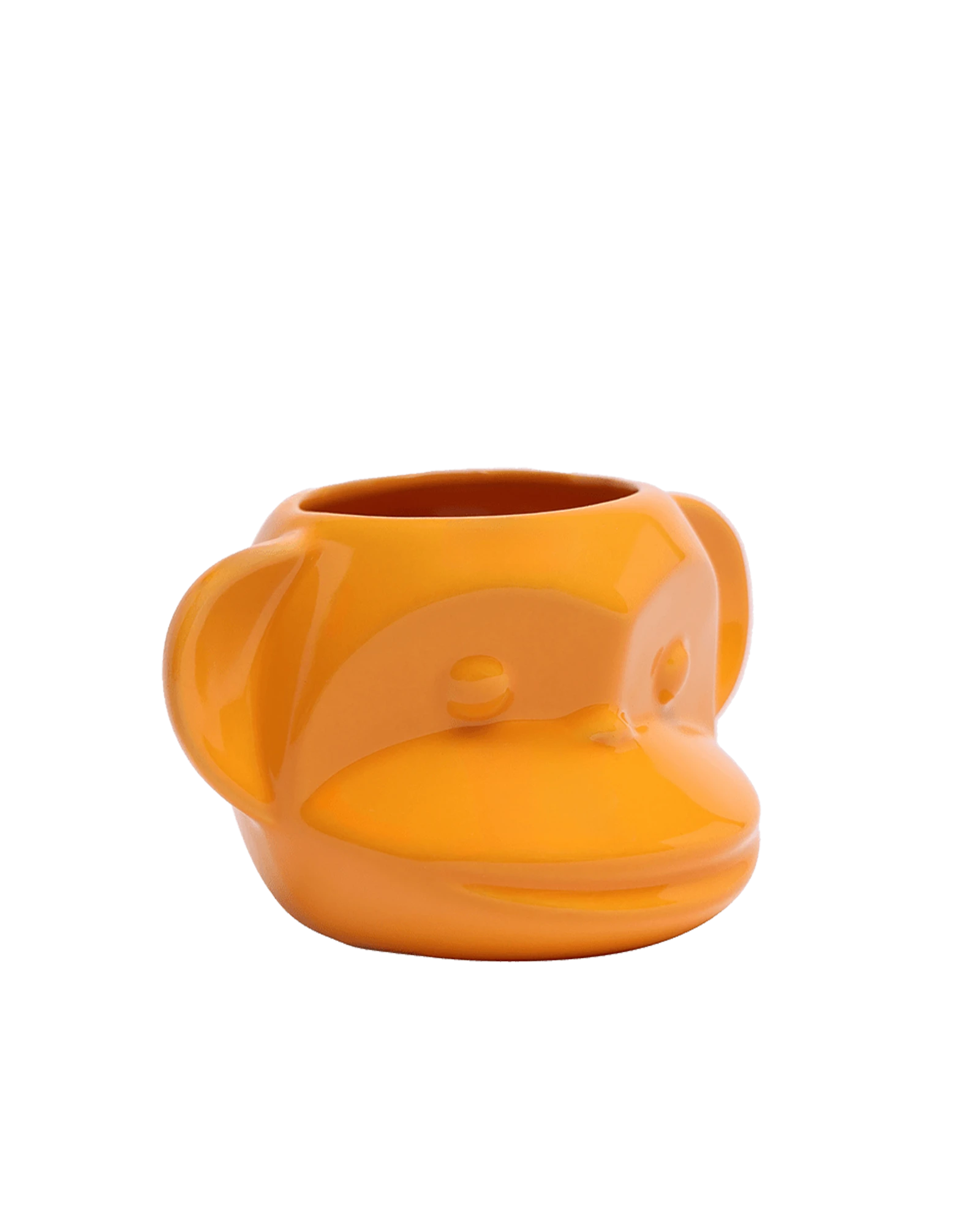 Chive Funky Monkey Orange color ceramic monkey shaped succulent planter with no drainage.