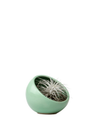 Chive Half Moon green Ceramic Terrarium Bowl with no drainage styled with a small plant.