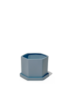 Chive Hexi blue grey matte ceramic medium hexagonal planter with matching saucer.