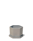 Chive Hexi light grey matte ceramic medium hexagonal planter with matching saucer.