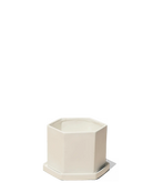Chive Hexi white matte ceramic medium hexagonal planter with matching saucer.