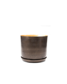 Chive Joe large bronzed brown metal pot with drainage hole and detachable saucer.
