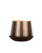Chive Joe small bronzed brown metal plant pot with drainage hole and detachable saucer.