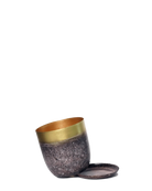 Chive Joe brown and gold metal planter tipped to show the gold interior and rough textured exterior.